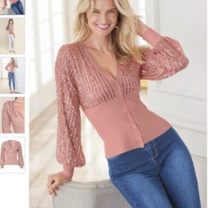 Venus Medium Salmon Colored Sparkle Sweater NEW  Sw1